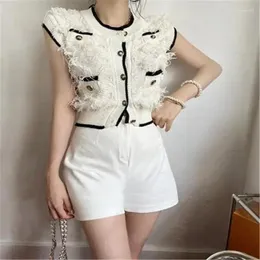 Kvinnors T -skjortor Elegant Chic Button White Feather Shirt Kvinnor Tassel Cardigan Blusas Mujer de Moda Korean Y2K Toppar Spring Blue Vest