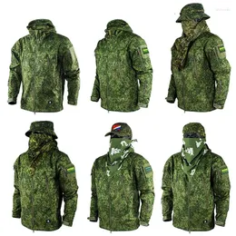 صالة الألعاب الرياضية Russian Russian Camouflage Hardshell Men's Coat في الهواء الطلق الربيع والخريف مقاوم المطر قذيفة ناعمة