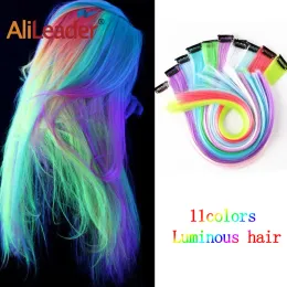 ピース11 strands/pack 20inch luminous hair合成クリップ上の蛍光輝く髪の虹色の輝く髪