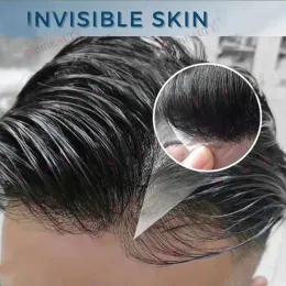 Toupees Toupees 100% menschliches Haar natürlicher Haaransatz 2024 Neues Toupee für Männer Vollständige unsichtbare Haut PU -Basis langlebige männliche Ersatzprothese