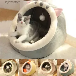 Cat Beds Furniture Cute cat bed warm pet basket comfortable cat lounge mat cat tent very soft puppy cushion bag suitable for washable cave cat bed Y240322