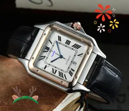 Men's Chronograph Simple Dial Watch Day Date Botton Twire Drawing Process Clock Quartz Movement Square Roman Tank Elegant and Noble Wristwatch Montre De Luxe Gifts