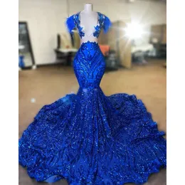 Royal Ebi Arabic Aso Blue Prom Dress Mermaid Lace Beaded Evening Formal Party Second Reception 생일 약혼 가운 드레스 Robe de Soiree es