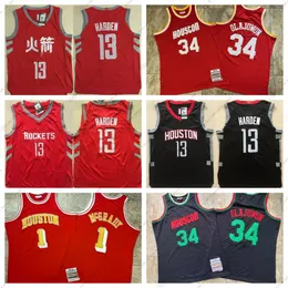 أصيلة خياطة رجعية كرة السلة قمصان Tracy 1 McGrady Hakeem 34 Olajuwon 13 James Harden Four_sports_jerseys