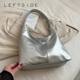 LEFTSIDE SILVER SHOULDSBAKAR FÖR KVINNOR 2023 LÄDER HOBO BAG Fashion Designer Kvinnlig lyx Y2K Highcapacity Handväskor 240305