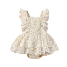 Tatlı bebek bebek kız çiçek dantel nakış romper elbise prenses parti seti fırfırlar kolsuz tül tutu elbiseler için 0-24m 240322