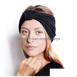 Acessórios de cabelo Mulheres Knotted Cross Stretch Wide Headband Sports Yoga Headwrap Hairband Turban Head Band Ladies 600pcs Drop Delivery Dhyxe