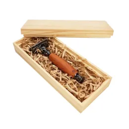 Lama di legno di pesca con venature del legno Manico in alluminio Rasoio manuale Vecchio stile Rasoio a doppia faccia Rasoio Rasoio Rasoio con portacoltello