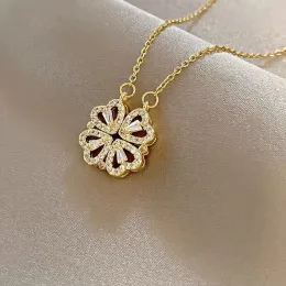 imple Fashion Micro Inlaid Hollow Clover Pendant Titanium teel Chain Jewelry Live Broadcast ource Manufacturer Wholesale