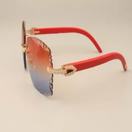 2019 New Factory Direct Luxury Fashion Diamond Sunglasses 3524014 자연 빨강 나무 선글라스 조각 렌즈 개인 커스텀 골드 293s