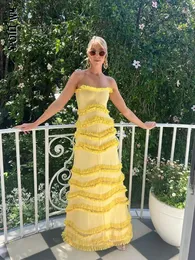 Ruffle Layer Strapless Long Dress for Womens 2024 Ny stropplös långärmad festklänning för kvinnor 240322