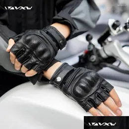 Luvas de ciclismo vxw motocicleta meio dedo cabra couro duro proteção respirável corrida motocross mtb bmx mulheres homens drop deli otdtm