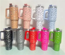 40oz Leopard Stainless Steel Tumblers With Handle 1200ml Water Bottle Portable Outdoor Sports Cup Beer Mug Insulation Travel Vacuum Flask Bottles