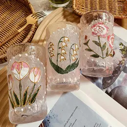 Wine Glasses Japanese Glacier Glass Cup Hand-Painted Flower Ingenuity Home Creative Cherry Blossom Pattern