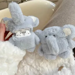 Accessori per auricolari Inverno Fluffy Elephant Doll Peluche Auricolare Bluetooth Scatola di ricarica Custodia per Airpods 1 2 3 Pro Soft Cartoon Capybara CoverY240322