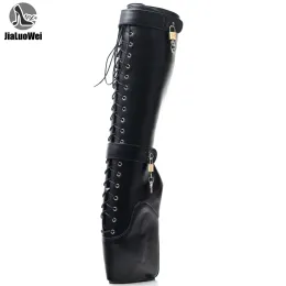 Stivali 18 cm Extreme High Heel Fetish Sexy Wedges Laceup Accadono stivali da balletto unisex bloccabile stivali da ginocchio