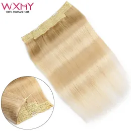 Piece Human Hair Extensions Klipp i håret Långt rak fisklinje med klipp en bit halo hårförlängningar remy människohår blond färg