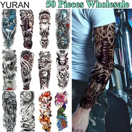 Yuran 50 stycken grossistlång 48x17cm tatuering tillfällig full maskin arm ben tatoo män kvinnor kroppskonst blommor klistermärken 240311