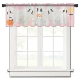 Cortina halloween fantasma rosa cozinha cortinas tule sheer curto sala de estar decoração casa voile