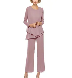 3 datorer Mother of the Bride Pant Suits Outfits Formal Womens Evening Long Sleeve Chiffon Dressy Pantsuits For Weddings6112627