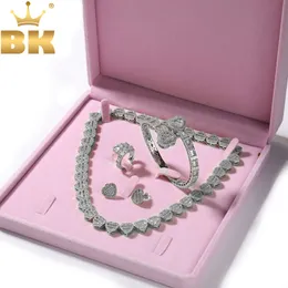 TBTK Baguettecz Heart Full Iced Cubic Zirconia Love Style Collections Earring Ring Necklace Jewelry Set