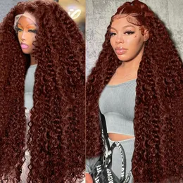 30 34 inç kırmızımsı kahverengi derin dalga frontal peruk 13x6 hd dantel frontal peruk renkli kıvırcık 13x4 dantel ön insan saç perukları kadınlar için