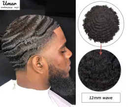 Toupees toupees Male Prostini per capelli da 10 mm ricci toupee per uomini durevoli unità del sistema di capelli a pelle piena per uomini neri