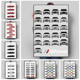 Calligraphy Retro Sports Car E30 Series Model Poster Print Mazda Racing Colorful Development History Canvas Painting Wall Art Room Decor