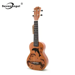 Gitarr sjuangel 23 tum ukulele konsert 4 strängar hawaiian gitarr härlig delfin tecknad mönster ukelele för barn bästa musik gåva