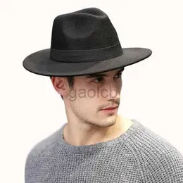 Szerokie brzegi czapki wiadra czapki męskie męskie brzegi proste kościele derby top hat panama solidny Fedoras Hat Womens Artificial Wool Blend Jazz Hat Hat 240322