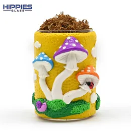 1 pz, 4,5 pollici, contenitore per tabacco in argilla polimerica impastato a mano con funghi, posacenere da fumo in vetro borosilicato con coperchio in bambù, vaso di vetro, portapenne con lumaca