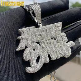Iced Out Bling CZ Hustle Broke Pendant Necklace Cubic Zirconia Silver Color Cursive Letters Charm Men Fashion Hip Hop Jewelry 240313