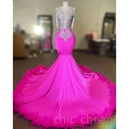 Aso Fuchsia Árabe Ebi Sereia Vestido de Baile Frisado Cristais Noite Festa Formal Segunda Recepção Aniversário Vestidos de Noivado Vestidos Robe De Soiree ZJ es