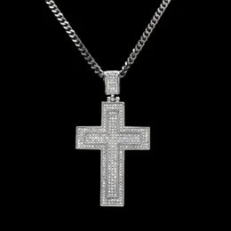 Erkekler Katolik Gümüş Altın Kaplama Çapraz Kolye Kolye Moda Kaya Tarzı Çift Crucifix Clear Stone Hıristiyan Takı Kadınlar için 297t