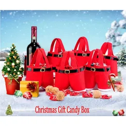 Вино Merry Claus Treat Bottle Санта на подтяжках Брюки для брюк Декор Рождественская портативная подарочная упаковка для конфет 829