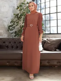 Etniska kläder eid festklänning för kvinnor muslimska abaya veckade ärm ramadan snörning caftan vestidos largo dubai arab långa klänningar robe