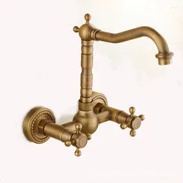 Rubinetti per lavandino del bagno Decorazione domestica in rame europeo Rubinetto da cucina semplice antico a parete girevole e acqua fredda