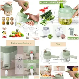 Fruit Vegetable Tools 4 In 1 Handheld Electric Slicer Usb Rechargeable Portable Food Processor Garlic Chili Onion Celery Ginger Me Dro Ot9X2