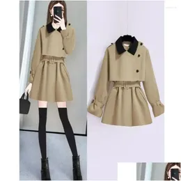 Motorcycle Armor Black Trench Coat Womens Short Spring And Autumn 2024 Korean Version Age Reducing Fashion Casual Elegant Jacket Drop Ot36R