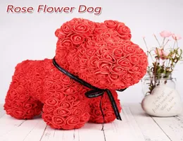 Artificial rosa cão bonecas boneca de pelúcia cão rosa flor boxwedding decoração dia dos namorados graduação gift8945031