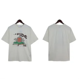 2024 ربيع/الصيف الجديد Rhude Palm Tree Beach Print American Street T-Shirt T-Shirt Sould و Breathiper Shorts