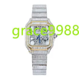 Skeleton D VVS högkvalitativa automatiska handgjorda anpassade fulla isade budgetar Hip Hop Moissanite Diamond Watch till fabrikspriset