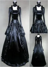 Moda histórica barroco preto gótico vestidos de casamento 1800s vitoriano vampiro vestidos de casamento com manga longa país medieval Br7840244
