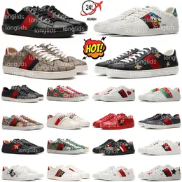 Designer Brand Styling Ace Bee Low Cartoons äkta män Kvinnor Casual Shoes Tiger Brodered Black White Green Stripes Leather Sneakers Classic Snake R25G#