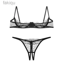 Set sexy Lingerie erotica Intimo sexy Push Up Seno nudo Set reggiseno Biancheria intima Hollow Ricamo Maglia Reggiseno donna Crotchless Panty 24322