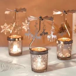 Lurrose Rotating Metal Candle Holder Carousel - Tea Light Candlestick Stand With Spinning Charms, Table Centerpiece For Wedding, Fireplace