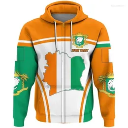 Men's Hoodies Ivory Map Flag Zip Up For Men Clothes Africa Zone National Emblem Tracksuit Animal Elephant Pullovers Women Tops
