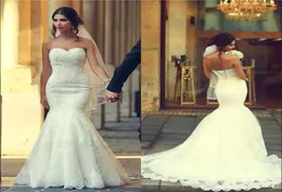 2019 New Saudi Arabic Mermaid Wedding Dresses Sweetheart Laceup Back Appliques cheap sexy Long Bridal Gowns Sweep Train Plus Size5747477