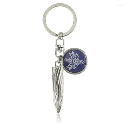 Keychains Special Designed Blue Engraved Medal Threaded Pendant Silver Plated Key Chains For Women