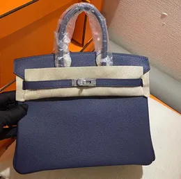 Luxus Totes 25 cm Brand Handtasche Designer -Tasche Kleine Größe handgefertigte Nähte Qualität Echtes Epsom Leder Navy Blue Green Schwarze Farben Schnelle Lieferung